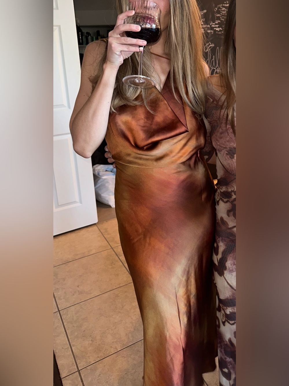 Zara Satin Cowl Midi Dress in Copper Rust Size Small